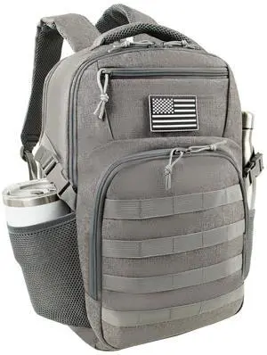 Ogguno 15.6'' Travel Laptop Backpack for Men, 30L Tactical College Backpacks with Water Pouches Both Sides, Portable Backpack for Men Women Business Work Bag Fight Approved - Grey Backpack