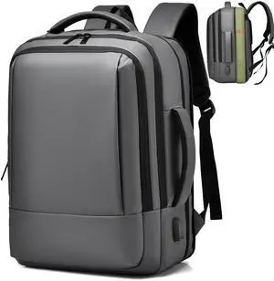 ORILOOSEN 17/15.6" Business laptop backpack, PU Travel laptop backpack,carry on backpack, Expandable laptop backpack Men,college backpack (02#updated, Grey)