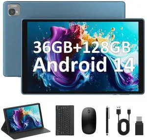 2025 Latest Android 14 Tablets,10.1 Inch Tablet with 36GB RAM 128GB ROM Expand 1TB, 8000mAh Battery, 8+13MP Camera, IPS LCD Screen, Support 5G WiFi/BT5.0/GPS, 2 In 1 Android Tablet with Keyboard Blue