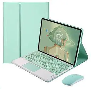 QYiiD Touchpad Keyboard Case for Xiaomi Pad 5 / Pad 5 Pro 11.0 inch 2021, Folio Keyboard Case Cover with Cute Round Key Wireless Detachable TouchPad Keyboard & Mouse, Green