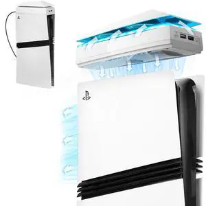 Raryars PS5 Pro Console Cooling Fan with Dust Cover Colorful LED Light for PS5 Pro Console Disc Edition & Digital Edition Silent Absorb Fan Cooler with 2 USB Port PlayStation 5 Pro Cooling System