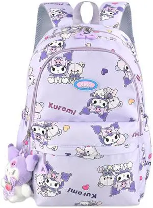 Roffatide Cartoon All Over Print Casual Backpack Laptop Backpack Bike Travel Hiking Rucksack Daypack Purple (With Cute Pendants)