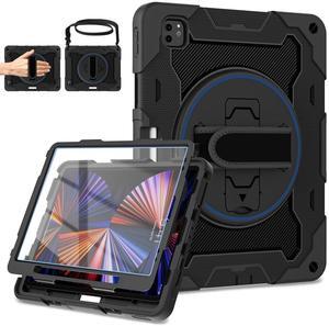 ROSROME for iPad Pro 12.9 inch Case (6th/5th/4th/3rd Gen),Not fit iPad 12.9 2nd/1st Gen with Screen Protector for Kids with 360 Kickstand Hand Strap Pencil Holder [15ft Drop Protection]