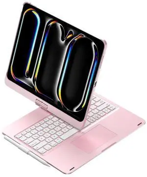 HENGHUI 360 Rotatable Touch Keyboard for iPad Pro 11 inch M4 2024 Backlight Keyboard with Trackpad, Bluetooth Foldable Keyboard Cover,Rosegold