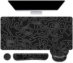 LATEEFAH Mouse Pad with Wrist Rest, Large Mouse Pad, Ergonomic Gaming Desk Pad Keyboard Wrist Rest Set, 4-in-1 Desk Mat Keyboard Mat for Home, Office