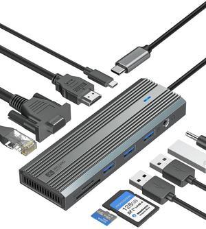 SANZANG 10-in-1 USB C Docking Station - HDMI Adapter, Ethernet, 100W PD, 3 USB-A 3.0 Ports for MacBook, Steam Deck, iPad, Surface Pro, Chromebook (Grey)