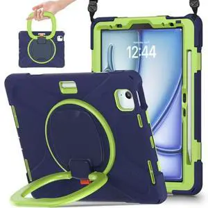 SCSVPN for iPad Air 11 Inch Case M3/M2 (7th/6th Gen., 2025/2024), iPad Air 5th/4th Gen 10.9''(2022/2020), iPad Pro 11''(2020-2018) Protection Cover with Pen Holder+Stand+Shoulder Strap, Navy Green