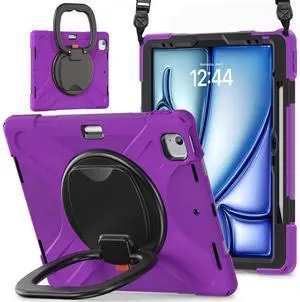 SCSVPN Case for iPad Air 13 inch M3 2025 / M2 2024 & iPad Pro 12.9 Case 6th/5th/4th/3rd Generation 2022 2021 2020 2018, Drop Protective Cover with Pencil Holder, Stand, Handle, Shoulder Strap, Purple
