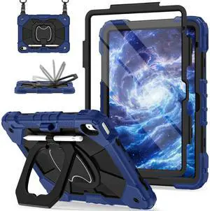 Scnioy Case for iPad (A16) 11th Generation 11 Inch (2025) / iPad 10th Generation Case 10.9 Inch (2022) with 360deg Rotating Stand Screen Protector Pen Holder Shoulder Strap, Navy Black
