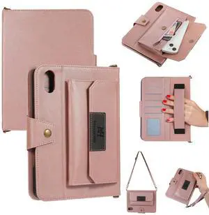 SENLAN Wallet case for iPad Air 11 '' 2025 2024 /Air4 2020/Air5 2022iPad Pro11'' 4th/3rd/2nd Gen case PU Leather with Shoulder Strap Pen Holder Hand Strap Card Holder Pocket Kickstand(Rose Gold)