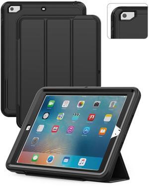 SEYMAC for iPad 6th/5th Generation Case, Sturdy Heavy Duty Shockproof Protection Folio Stand Case with Smart Cover Auto Sleep/Wake for iPad 9.7 Case, Black