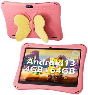 SGIN Tablet for Kids, 10 Inch Android 13 Kids Tablet with Kids Case, 4(2+2) GB RAM 64GB ROM, 5000mAh, 1280 * 800 Display, Dual Camera, WiFi, Kidoz Pre Installed, Parental Control, Pink