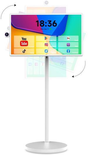 BIGASUO 32-Inch Portable Smart Screen 1080p Portable Monitor with Rotatable Touch Screen, 8G RAM+128G Storage, Android 13 OS, Built-in Battery(4-6H), Rolling TV on Wheels, Remote Control