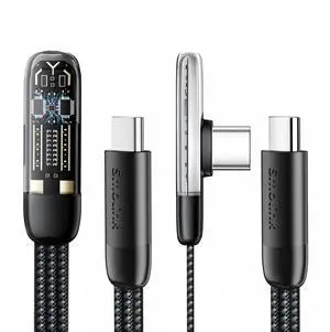 Smolink 90 Degree USB C, C to C Cable Fast Charging 100W 2-Pack 10FT, Flat Nylon Braided Type C Port Right Angle USB C Cable for iPhone 16/15 Series MacBook Galaxy S24/S23/S22, iPad Pro, Black