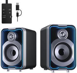 SOULION C40 Computer Speakers, 2.0 USB-Powered/Bluetooth PC Speakers for Desktop Computer, 10W Desktop Speaker for PC Monitor Laptop, Stereo Soundbar Desk Speaker with Mirror-Like LED Light, Black