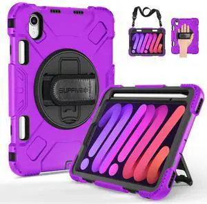 SUPFIVES Case for iPad mini 7 2024 with Screen Protector: Military Grade Shockproof Silicone iPad mini 7th/6th Generation 8.3 Inch Case- Purple