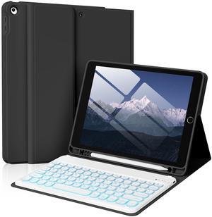 SZPSGC Case for iPad 9th/8th/7th Generation with Keyboard 10.2 Inch 2021/2020/2019, 7 Colors Backlit Detachable Keyboard, Soft TPU Back Folio Stand Cover with Pencil Slots, Black