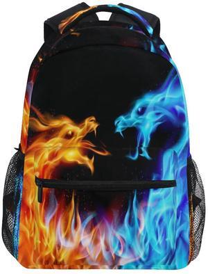 Miaoquhe Gold Fire and Blue Ice Dragon School Backpack, Water Resistant Shoulder Bookbag Children School Outdoors Travel