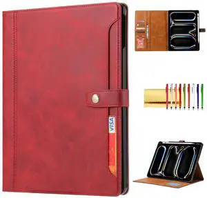 Folio Case for iPad Pro 13 (M4) 2024 7th Gen, TECHCIRCLE Vegan Leather Folding Stand [Built-in Pencil Holder] Soft TPU Back Shell Protective Smart Cover with Card Slots & Pockets, Red