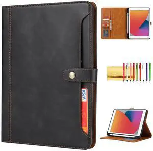 Folio Case for iPad 9th 8th 7th Gen 10.2"/iPad Air 2019/Pro 10.5, TECHCIRCLE Vegan Leather Folding Stand [Pencil Holder] Soft TPU Back Shell Protective Smart Cover with Card Slots & Pockets, Black