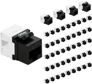 Tecmojo 180° Angled RJ45 Cat6 Keystone Jacks in Black 50 Pack Compatible with 180° Angled Speed Termination Tool