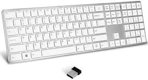TIETI K01R Wireless Keyboard, 2.4G Slim and Compact Wireless Keyboard with Numeric Keypad, Long Battery Life, Lag-Free for PC Laptop Computer Windows, Silver