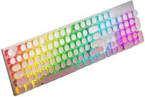 TISHLED Tri-Mode Typewriter Style Mechanical Gaming Keyboard, Bluetooth 5.0/Wireless 2.4G/Wired USB, RGB LED Backlit 104-Key NKRO Linear Red Switches Aesthetic Round Keycaps, Gradient Blush