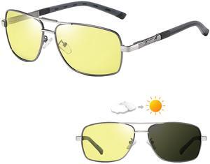 ToPanda Foldable Vision Glasses, UV400 protection, Polarized lenses, Anti-Blue Light, Anti-Glare, photochromic lenses, Unisex. (Silver-Night-Unfold)