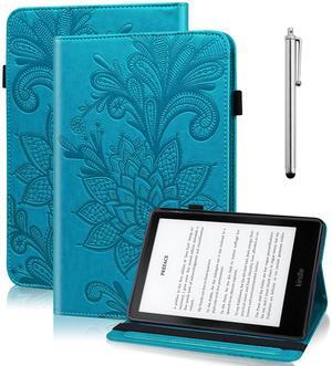 Case for Kindle Fire HD 10 & 10 Plus (13th/11th Generation, 2023/2021) 10.1", Embossed Lace PU Leather Flip Folio Tablet Case with Elastic Band & Card Slots/Holder, Multi-Angle Stand Cover, Blue