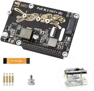PCIe to M.2 Adapter with PoE Function Compatible with Raspberry Pi 5, Pi 5 NVMe PoE HAT+ Support NVMe M.2 Solid State Drive SSD 2230/2242/2260/2280, High-Speed Reading/Writing