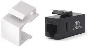 VCE 30-Pack Blank Keystone Jack Inserts White Bundle with 25-Pack CAT6 RJ45 Keystone Jack Inline Couplers Black