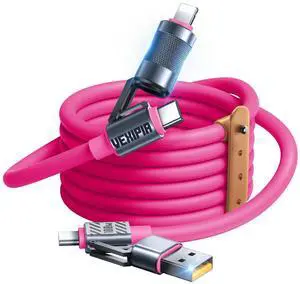 Vexipia 100W 4-in-1 USB C Cable Fast Charging [480Mbps Data Sync] Charger Cord, Multi Charging Cable with L/Type C/USB A Port, 5ft Pink (SHEZI Series)