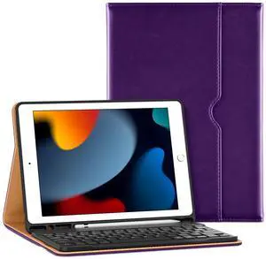 VIKESI Keyboard Case for iPad 9th / 8th / 7th Generation 10.2 inch (2021/2020/2019), Premium Leather Smart Cover, Built-in Breathing Light, Function Row, Pencil Holder, Card Slots - Purple