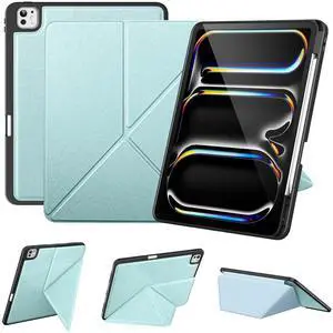 VIKESI for iPad Pro 13 Inch M4 Case 2024, Origami Case with Multi fold, Multi Angle Stand, Apple Pencil Holder, Support Auto Wake/Sleep-Light Blue
