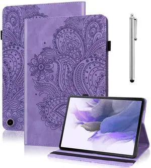 VODEFOX Case for Amazon Kindle Fire Max 11 Case (13th Generation, 2023 Release) 11",PU Leather Folio Stand Embossed Peacock Flower Stand Cover with Elastic Band Stylus for Fire Max 11 Tablet - Purple