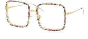 VOOGLAM Square Rhinestone Non Prescription Blue Light Glasses for Women Anti UV Eyestrain Computer Office TV Eyewear Gold Kafele