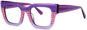 VOOGLAM Square Non-Prescription Blue Light & UV400 Blocking Eyestrain Eyewear for Women in Pink and Black-White Checkered Acetate