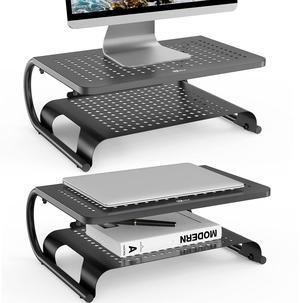 WALI Monitor Stand Riser, Computer Desktop Stand Riser Holder, Vented Metal 2 Tier Desk Shelf for Desk Organizer (STT001B-2), 2 Pack, Black