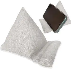 WARMTONE Phone Stand for Bed Set of 2, Cell Phone Holder Laying Down Handmade Fabric Bean Bags Pillow Cushions for Desk, Soft Adjustable Flexible Mobile Phone/Tablet Mount, Natural