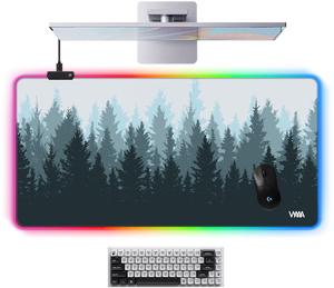 Vyaaa 40" x 20" RGB Gaming Mouse Pad, XXL LED Desk Mat with 9 Light-Up Modes, Smooth Surface & Non-Slip Rubber Base for Gaming/Office/Home(Forest)