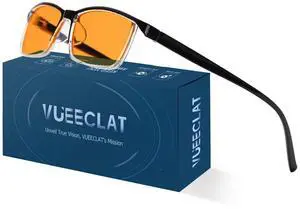 VUEECLAT Blue Light Blocking Glasses | Max Protection Gaming & Computer Glasses | Reduce Eye Strain & Improve Sleep | UV400 Glare Protection for Men/Women,Orange Lens