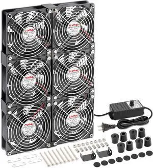 Wathai 120mm x 6 Small Box Computer Fan with AC Plug Dual Ball with Variable Speed Controller for Server Rack, Greenhouse, Basement, Window Exhaust Cooling Ventilation
