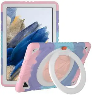 XZC for Samsung Galaxy Tab A8 Case 10.5'' 2022 (SM-X200/X205/X207) Heavy Duty Shockproof Rugged Cover with Rotating Stand/Pencil Holder/Carrying Shoulder Strap (Pink)