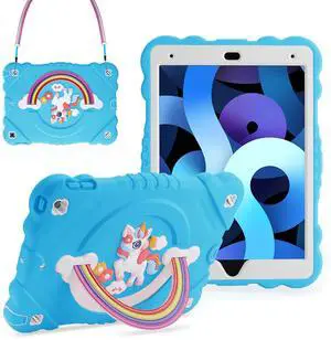 XZC Case for iPad 9th/8th/7th Generation 2021/2020/2019(10.2 inch), Unicorn Cute Cover Heavy Duty Shockproof Protective Case with Built-in Stand Strap for Kids Girls Women (Light Blue)