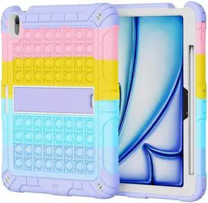 XZC for iPad Air 11 Inch Case 7th/6th Generation (M3/M2) 2025/2024, Heavy Duty Shockproof Protective Cover with Pencil Holder and Shoulder Strap (Rainbow 2)
