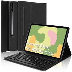 Keyboard Case for Samsung Galaxy Tab S10 FE/S9 FE 10.9 inch | Tab S9/S8/S7 11 inch, Magnetic Detachable Wireless Tablet Keyboard & Slim PU Leather Folio Stand Cover with S Pen Holder