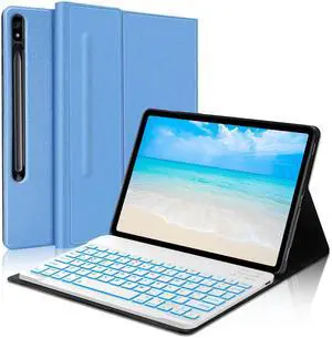 Keyboard Case for Galaxy Tab S10 Lite/ S10 FE /S9 FE 5G 10.9 /S9 11 Inch, 7 Color Backlit Detachable Wireless Tablet Keyboard, Slim Folio Stand Magnetic Cover Case with S Pen Holder, Auto Wake/Sleep