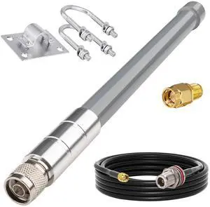 YOTENKO 5GHz WiFi Antenna, Wi-Fi 5/6 Omnidirectional Antenna 3dBi (5150-5850MHz), Fiberglass IP67 Waterproof + N-Female to RPSMA Male Low Loss YMR240 Cable + SMA Adapter, for Routers, APs, Marine, RV