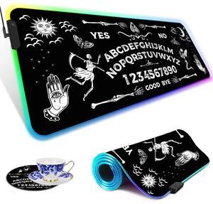 RGB Gaming Mouse Pad Large Mouse Pad Desk Mat Led Mouse Pad Light-up Mouse Pad, Large Keyboard Pad, Optical Waterproof Non-Slip, Great for Gamers, Ouija Board Pattern