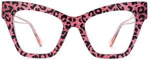 Zeelool Blue Light Blocking Glasses for Woman, Pink Leopard Cat Eye Glasses Frame Computer Eyeglasses Anti UV, Eyestrain & Glare Eyewear with Metal Hinge Ansyah ZJGA913976-05B